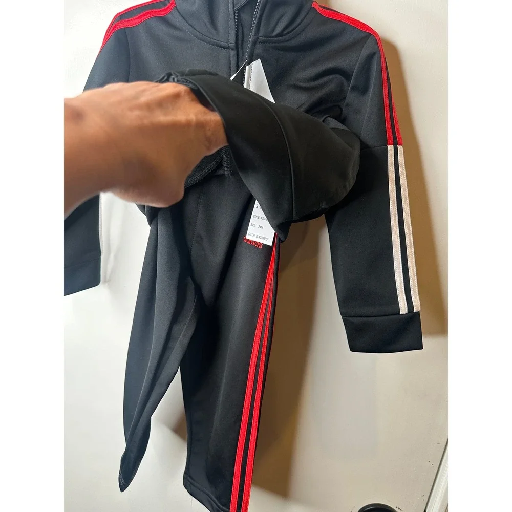 Adidas Toddler Boys Black Red 2 Piece Track Suit Set AG0387N Size 24M NWT